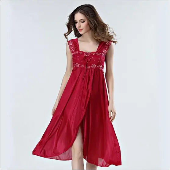 Summer Dress 2024 Lace Sleeveless Lingerie Sexy Women Nightwear Silk Night Gowns Satin Nightgown Sleepwear Red/Black Pink Q134