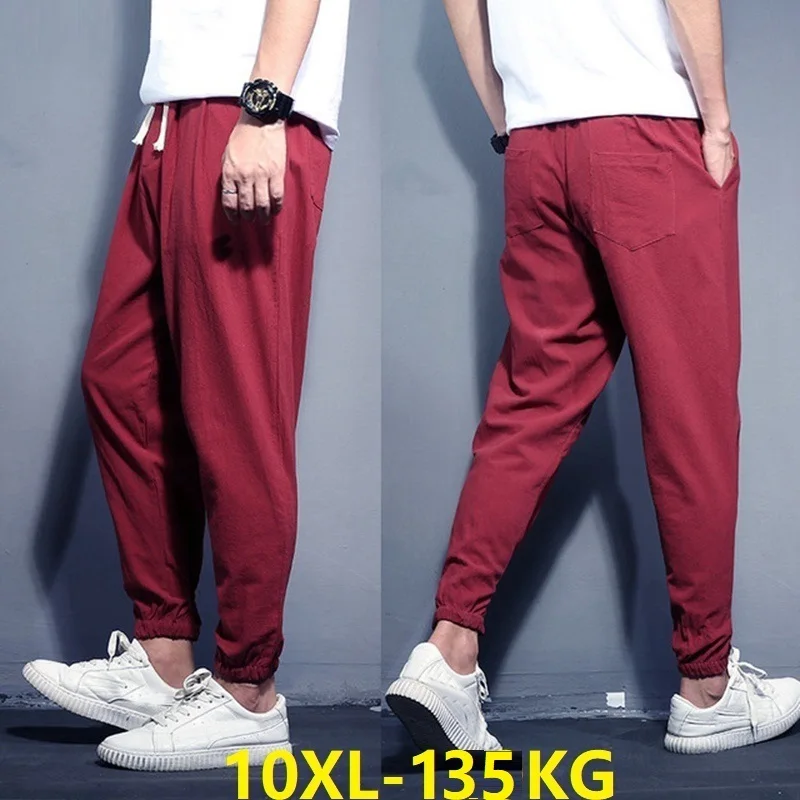 

plus size 10XL 135KG spring summer Men pencil pants japan style Harlan pants mens pants green dark blue elasticity pants thin