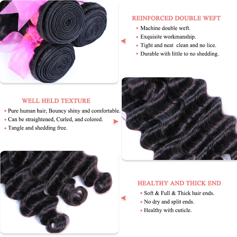 Queen Hair Official Store Loose Deep Wave Bundles Brazilian Hair Weave 100% Human Hair Bundles 10-26 Virgin Raw Hair Extensions