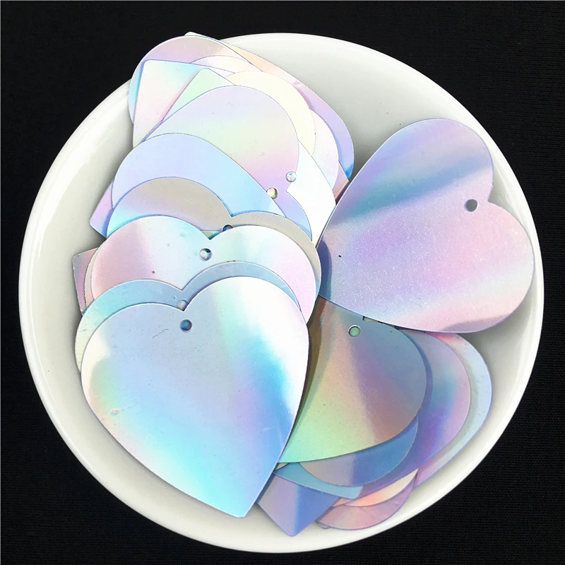 100 Pz/lotto AB Colore Argento 32 millimetri Del Cuore di Amore Allentato paillettes spettacoli teatrali di livello di Grandi Dimensioni paillettes