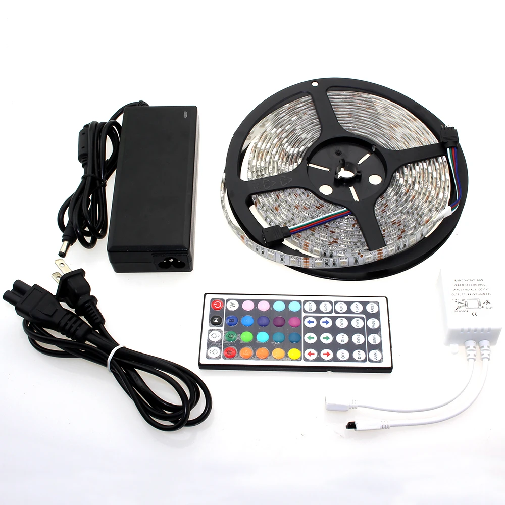 

colour changing led strip 5050 60leds/m flexible LED RGB rope ribbon led tv light + 44Key Controller + 12V 6A Power Adapter