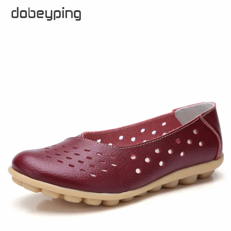 Dobeyping-zapatos planos de piel auténtica para mujer, mocasines con agujeros, color liso, 35-44 talla grande, novedad de verano