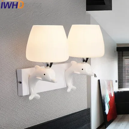 

IWHD Resin Dolphin Modenr Wall Sconce Glass Led Wall Light Fixtures Indoor Lighting Creative Bedroom Stair Lamparas de Pared