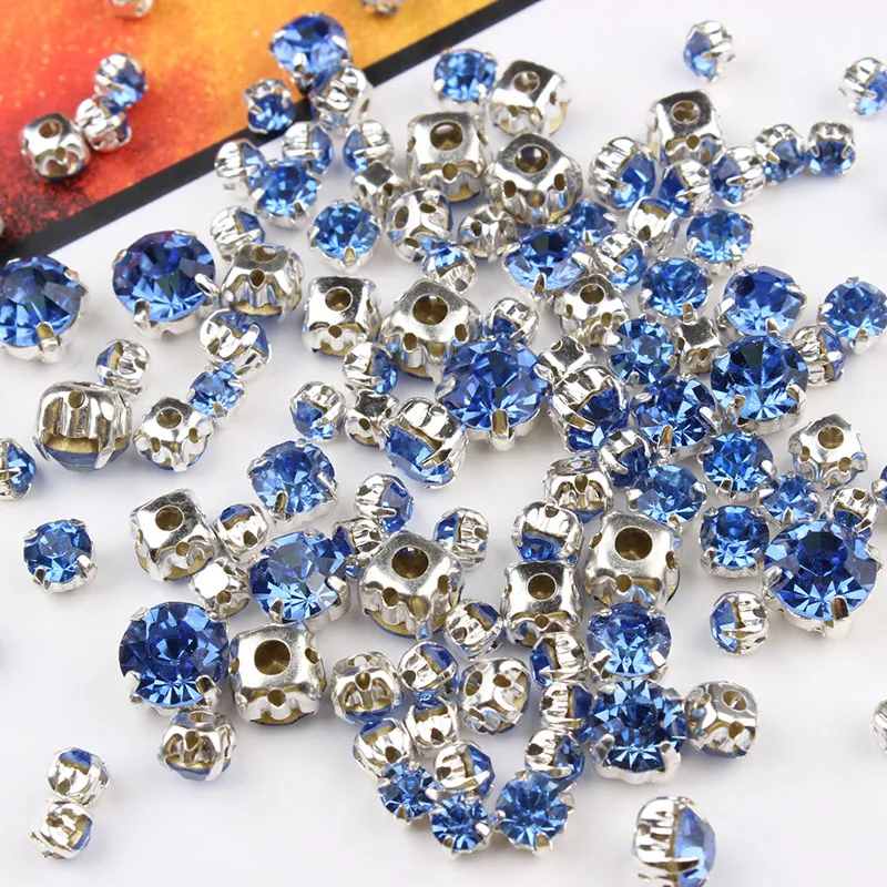 Mixed size sewn rhinestone 24 colors and silver claw glass stone crystal for DIY decoration shoes and hats luggage decoration