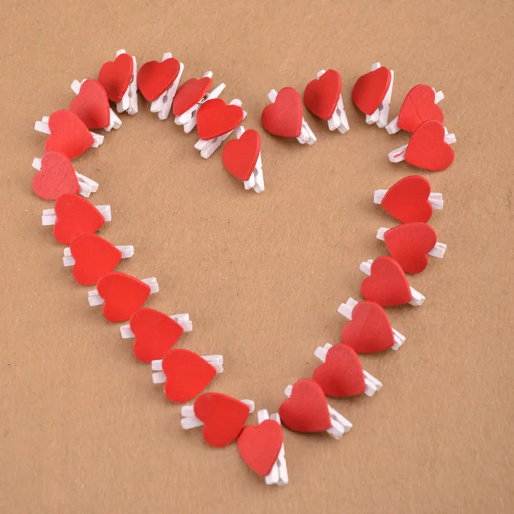 Mini clipe de madeira em forma de coração-20 unids