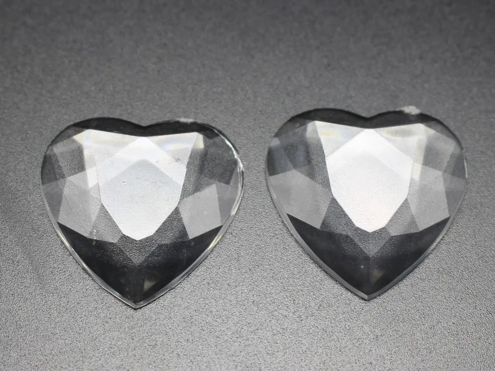 30 Transparent Clear Acrylic Flatback Faceted Heart Rhinestone Cabochon 25X25mm No Hole