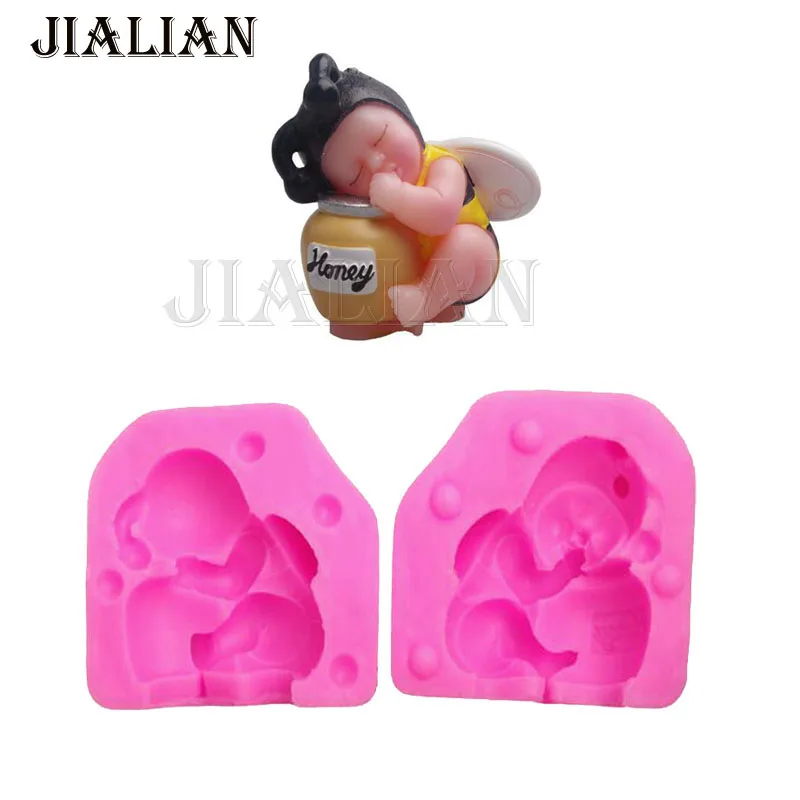 3D Sleeping baby Bee cake decorating tools fondant molds chocolate Candle Moulds soap mold T-0874