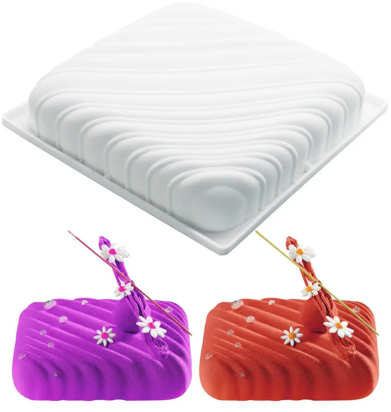 White Silicone Cake Mold Square Wave Shape Mousse Chiffon Brownies Cake Molds Cake Pan DIY Decorating Baking Cake Tools