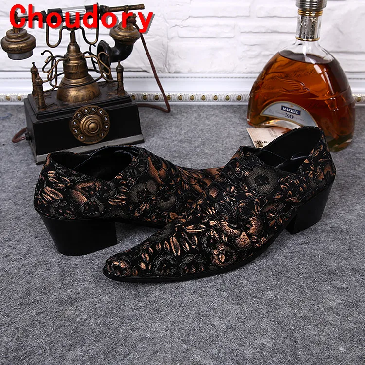 Choudory zapatillas hombre mens italian leather shoes velvet loafers men wedding shoes vintage style high heels oxfords