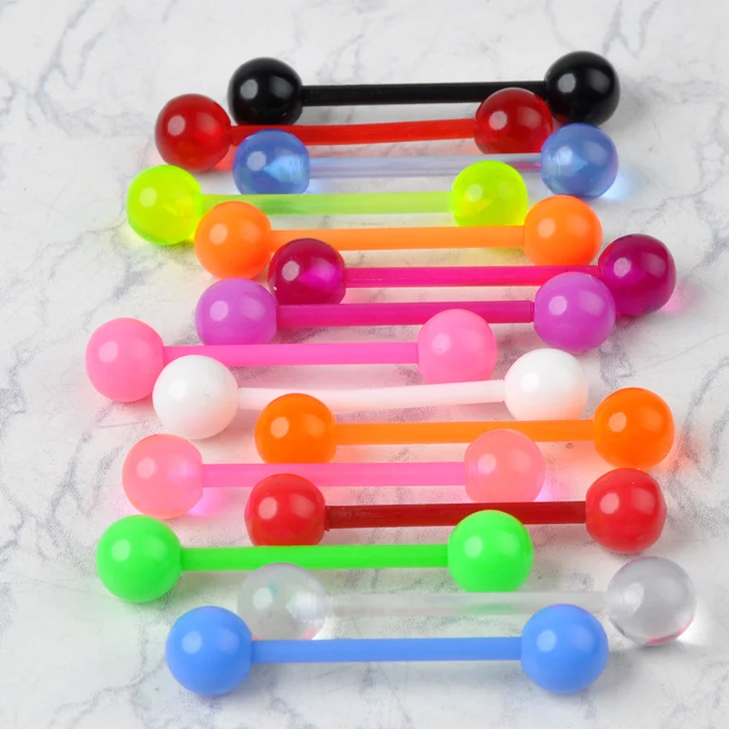 10Pcs Mixed Colorful Flexible Silicone Barbell Stud Tongue Ring Ball Bars Belly Navel Rings Stud Body Piercing Jewelry Wholesale