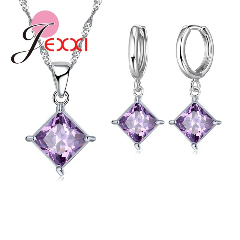 High Standard Square Cubic Zircon CZ Jewelry Gift Sets 925 Sterling Silver with aaa Austrian Crystal Necklace Earrings Set