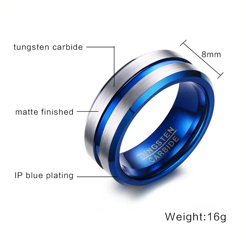 VNOX Thin Blue Line Tungsten Ring Wedding Brands 8MM Tungsten Carbide Rings for Men Jewelry