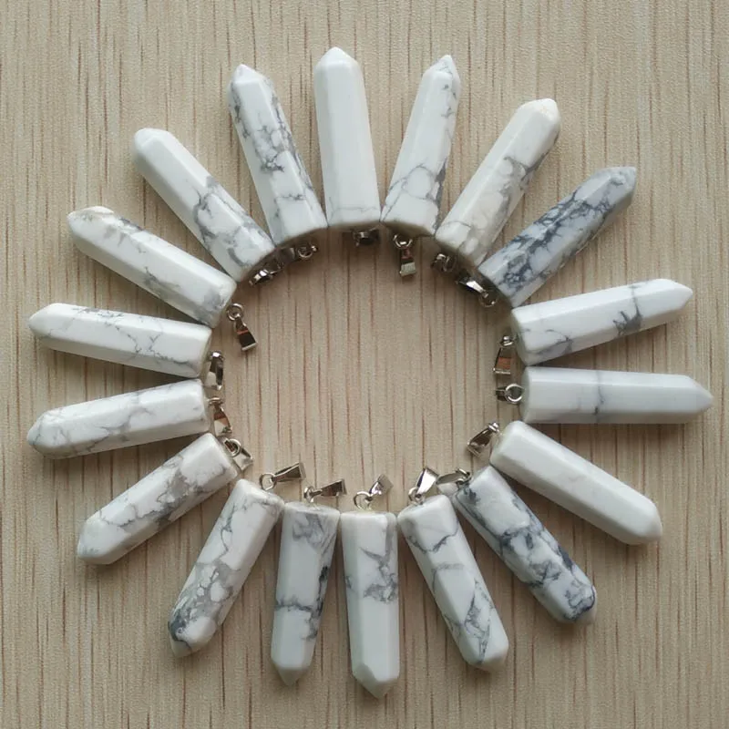 Fashion Hot Sale Assorted Natural Stone Point hexagonal pillar crystal pendants jewelry Wholesale 24pcs/lot Free shipping