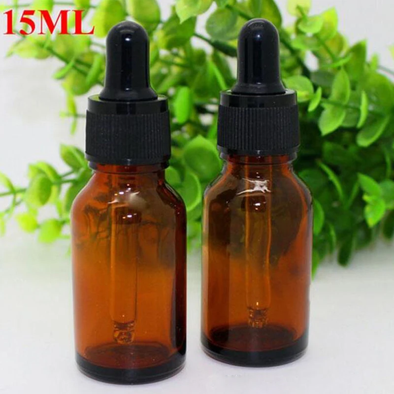 624pcs/lot Empty Amber Dropper Bottle Aromatherapy Essential Oil Refillable Bottles Glass Bottles 15ml With Black Cap