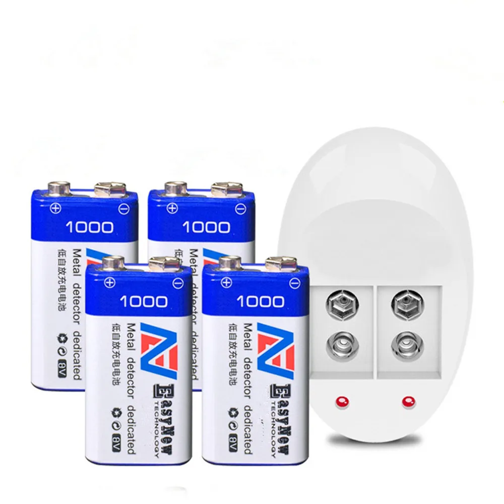 

SHSEJA New 4PCS 9V rechargeable battery large capacity 1000mAh lithium ion rechargeable battery + 1PCS smart 9 V charger