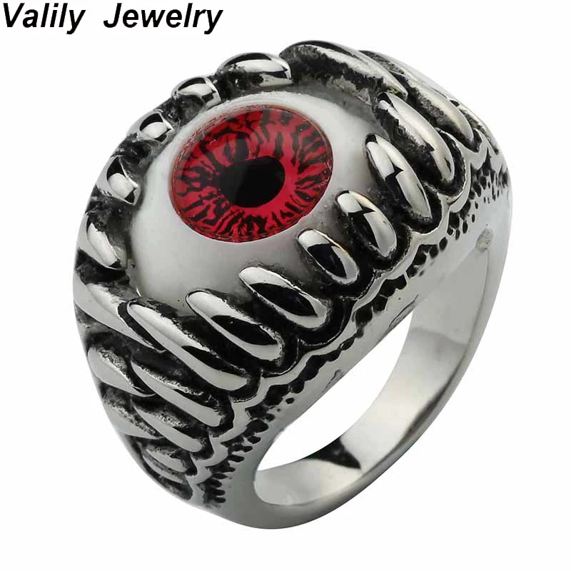 Valily Jewelry Men's Rings Jewelry Monster Teeth Ghost Ring Variation Eagle Eye Cool Skull  Ring Stainless Steel Punk Jewelry