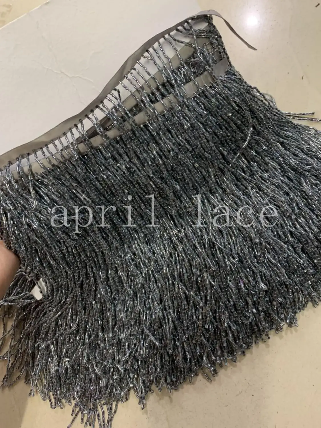 cou008 # 5 yards/bag 15 cm width grey color beads ribbon fringe tassel for decorative/wedding bridal ball gown dress