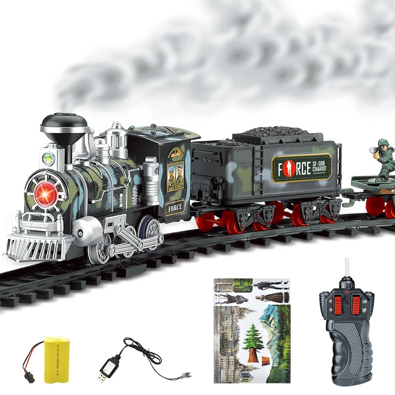 Classic Electric Steam Smoke Track Train With Light Simulation Train Sound independent Assembly Toys for children