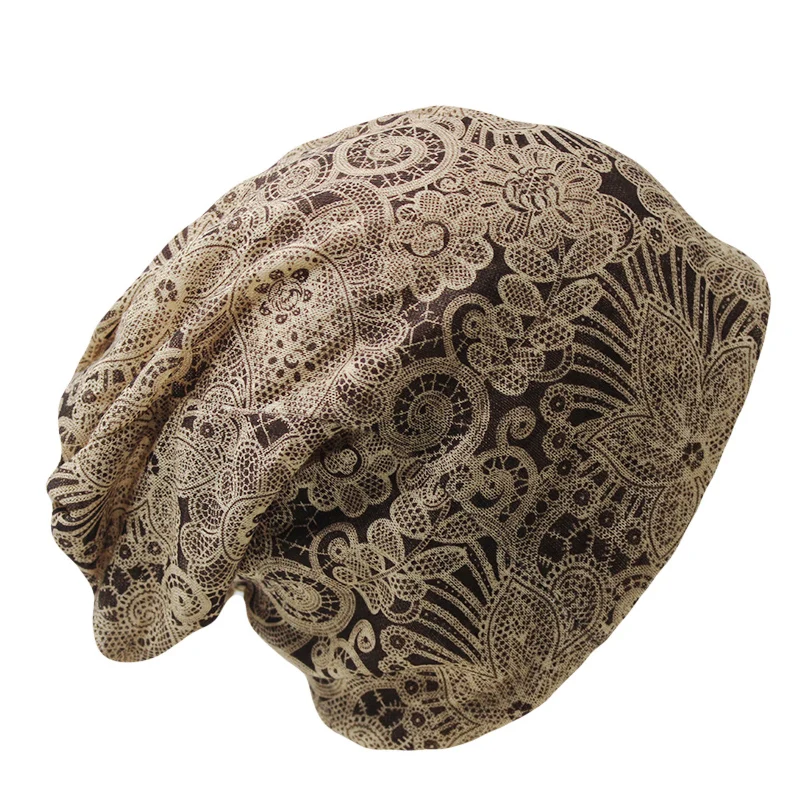 New Casual Adult Women Hat Polyester Floral Autumn Cap Scarf Ladies Fashion Beanies Design Skullies For Women\'s Hats
