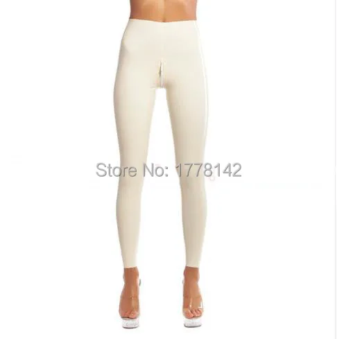 

White Sexy Latex Leggings Long leggings Exotic Trousers with Crotch Zipper