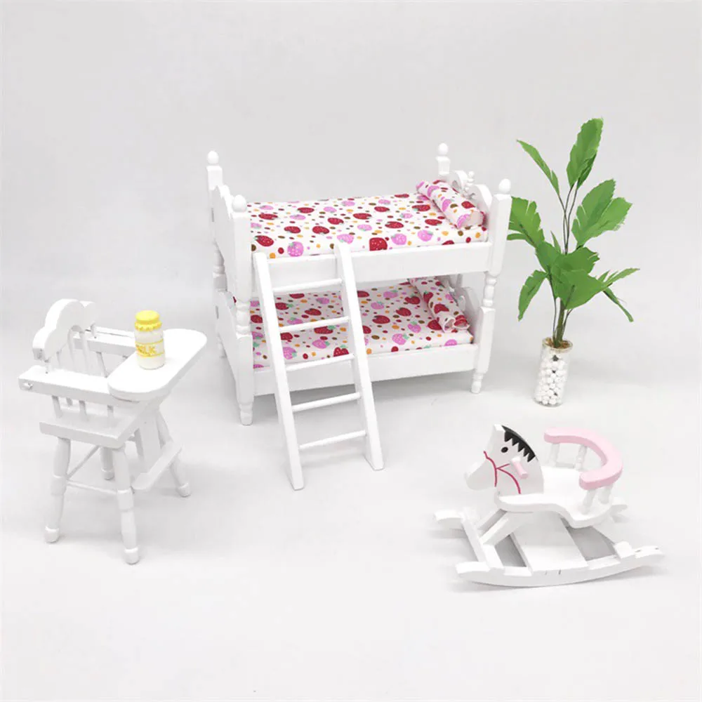 1/12 Dollhouse Miniature Accessories Mini Wooden Bunk Bed Baby Chair Simulation Furniture Model Toys for Doll House Decoration