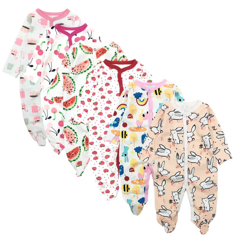 6pieces/lot Baby rompers Newborn Baby Girls Boys Clothes 100% Cotton Long Sleeves Baby Pajamas Cartoon Printed Baby\'s Sets