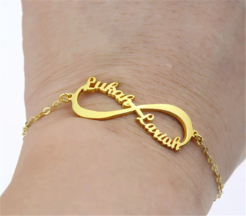 Custom Möbius Ring Name Bracelet For Women Men Couple Jewelry Stainless Steel Infinity Sign Bracelet Love Hand Chain Friend Gift