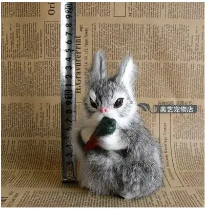 lovely simulation gray rabbit toy lovely rabbit model with a carrot handicraft gift about 11x8x16cm