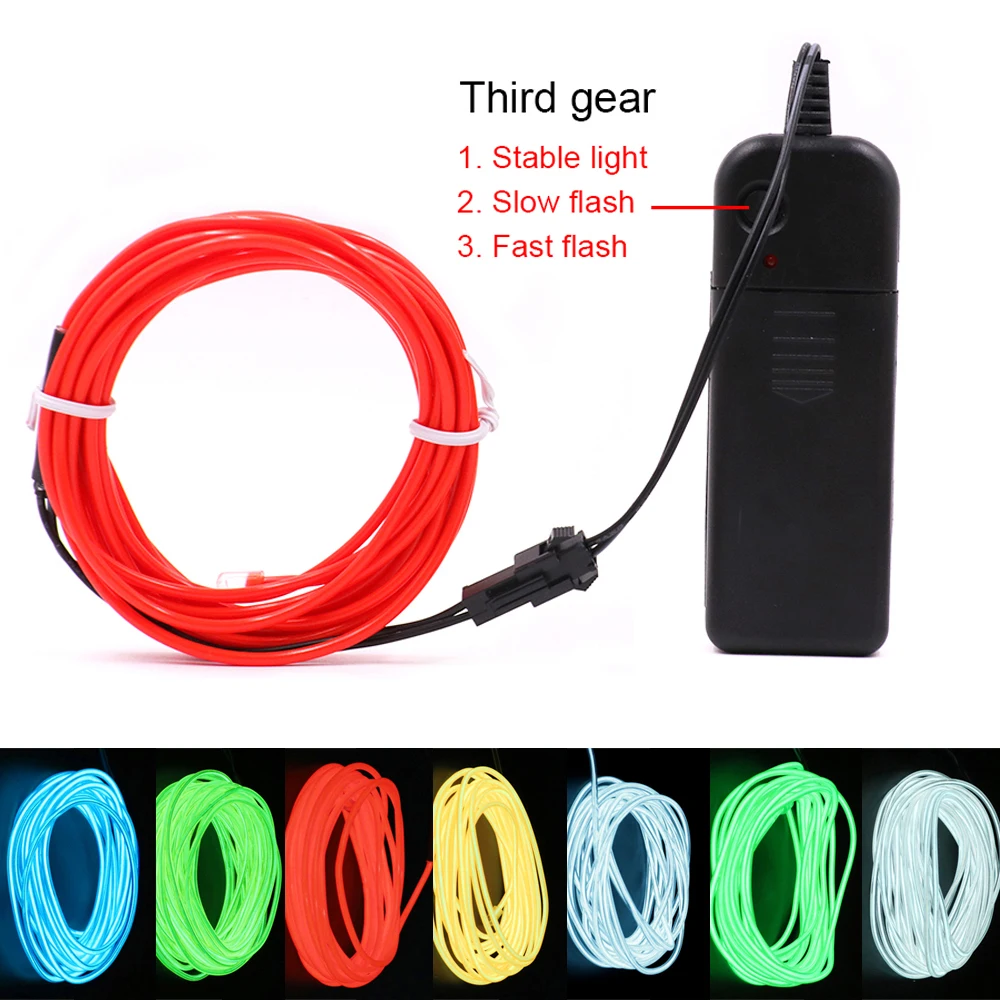 Tira de luces LED impermeables con batería AA de 3V, Cable de cuerda de alambre EL, luces de neón LED, zapatos, ropa, coche, luz de neón Flexible