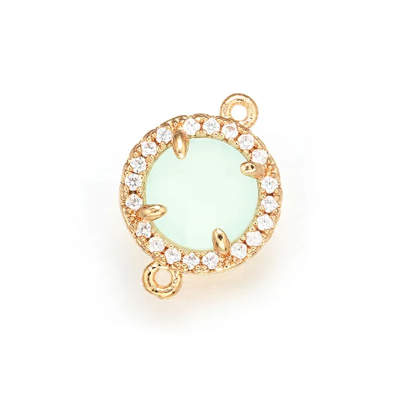 ZHUKOU 12x16mm Brass Cubic Zirconia Round Crystal Connectors for Necklace Handmade jewelry making findings model:VS352