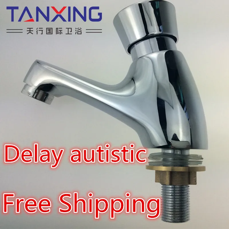 

2016 Lanos Torneira Banheiro Bathroom Sink Faucet Copper Single Cold Press Type Basin Faucet Delay Valve Wash In Public Places