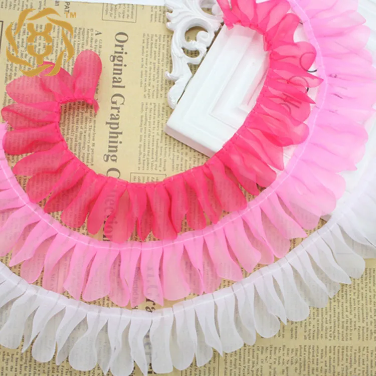 4.5cm ultrasonic embossed fold chiffon lace toy pleated skirt dress trim ornament decoration ruffles lace