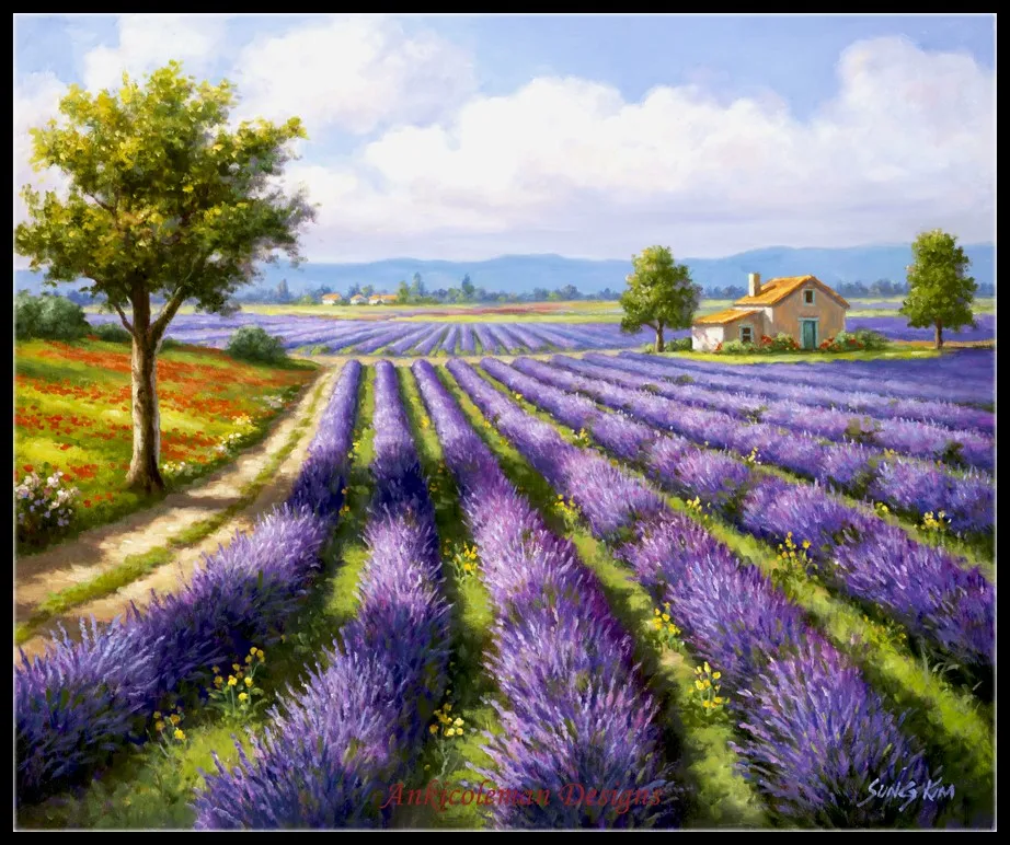 Needlework for embroidery DIY DMC High Quality - Counted Cross Stitch Kits 14 ct Oil painting - Lavender Rows