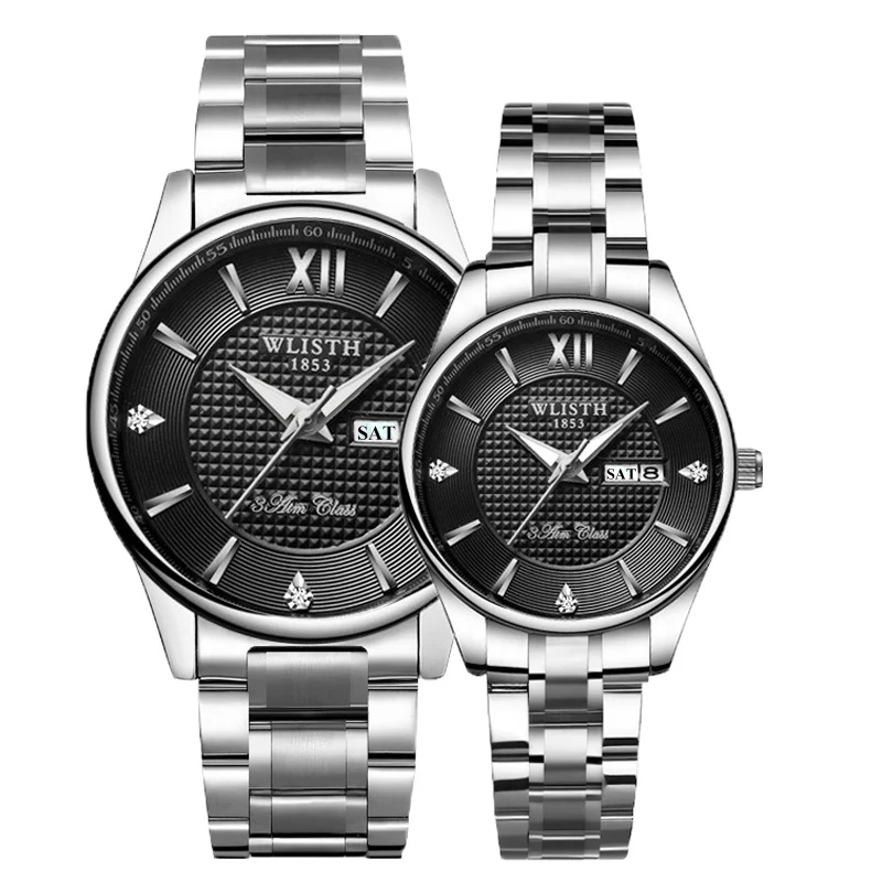 WLISTH-Reloj de pulsera para hombre y mujer, cronógrafo de negocios de alta calidad, con doble calendario, para amantes