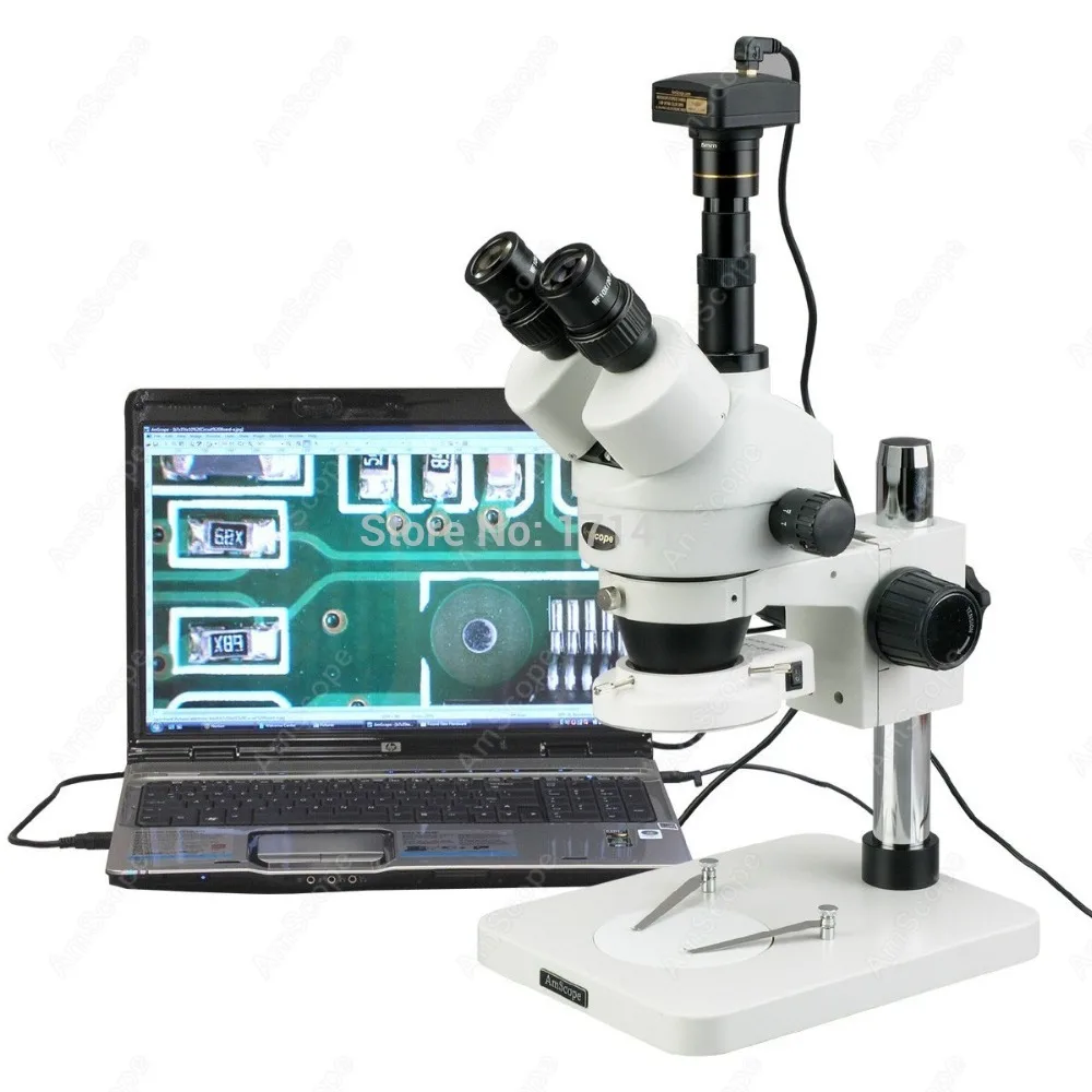 

Стереомикроскоп AmScope с тринокулярным зумом 3,5X-180X + 144 светодиодный компактный кольцевой светильник + 3-мегапиксельная камера USB 2.0 на подставке