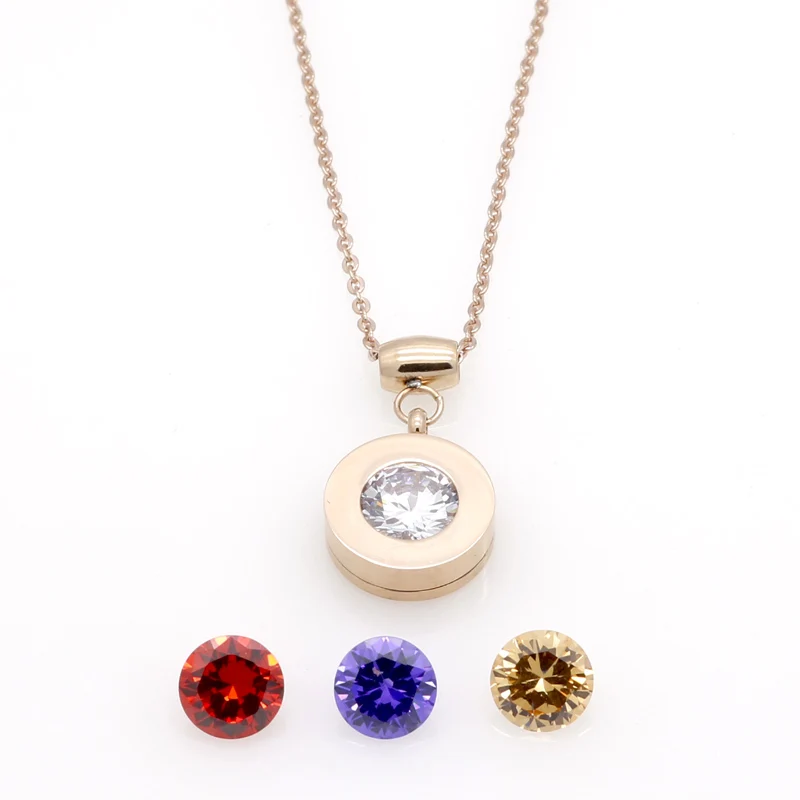 Luxury Brand 4 Stone Gold Color Women Trendy Crystal Stone Necklaces Stainless Steel Jewelry Pendant Necklace