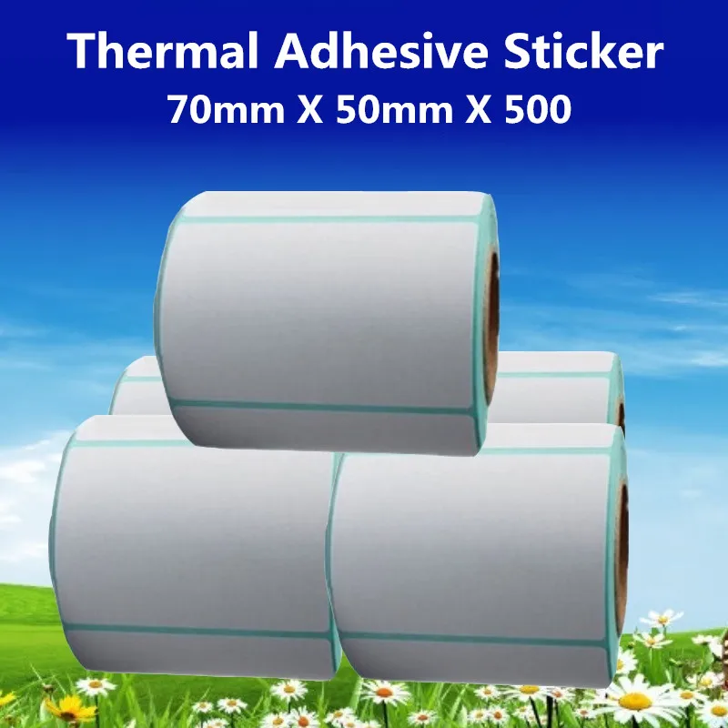 70mm X 50mm Thermal Label Adhesive Stickers 70*50*500pcs per roll Thermal Sensitive Adhesive Sticker Barcode Printer Labels