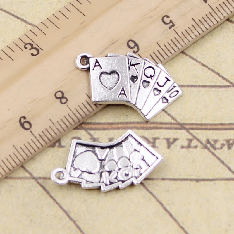 20 sztuk Charms karty do gry Poker pociąg sekence 24x13mm tybetański brąz srebrny kolor zawieszki antyczne tworzenia biżuterii DIY Handmade Craft