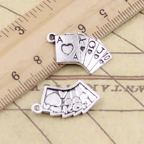 20pcs Charms Playing Cards Poker Train Seqence 24x13mm Tibetan Bronze Silver Color Pendants Antique Making DIY Handmade Craft