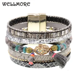 WELLMORE bohemia bracelets for women Leather bracelet natural stone beaded bracelets fashion jewelry women bracelets wholesale