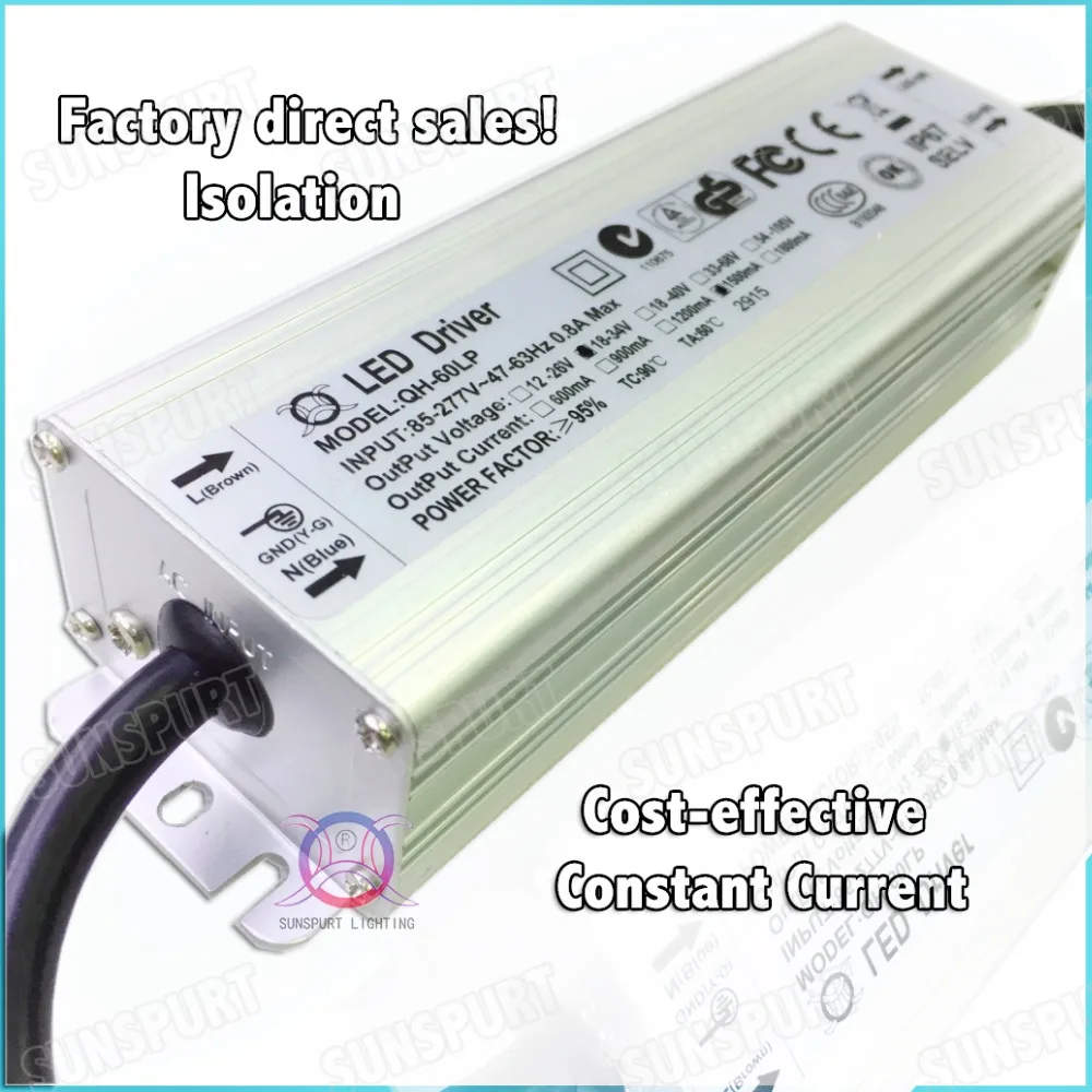 2Pcs By CE No Flicker 60W AC85-277V LED Driver 6-10Cx6B 1.75A DC18-34V Constant Current WP-IP67 For LED Spotlights Free Shipping