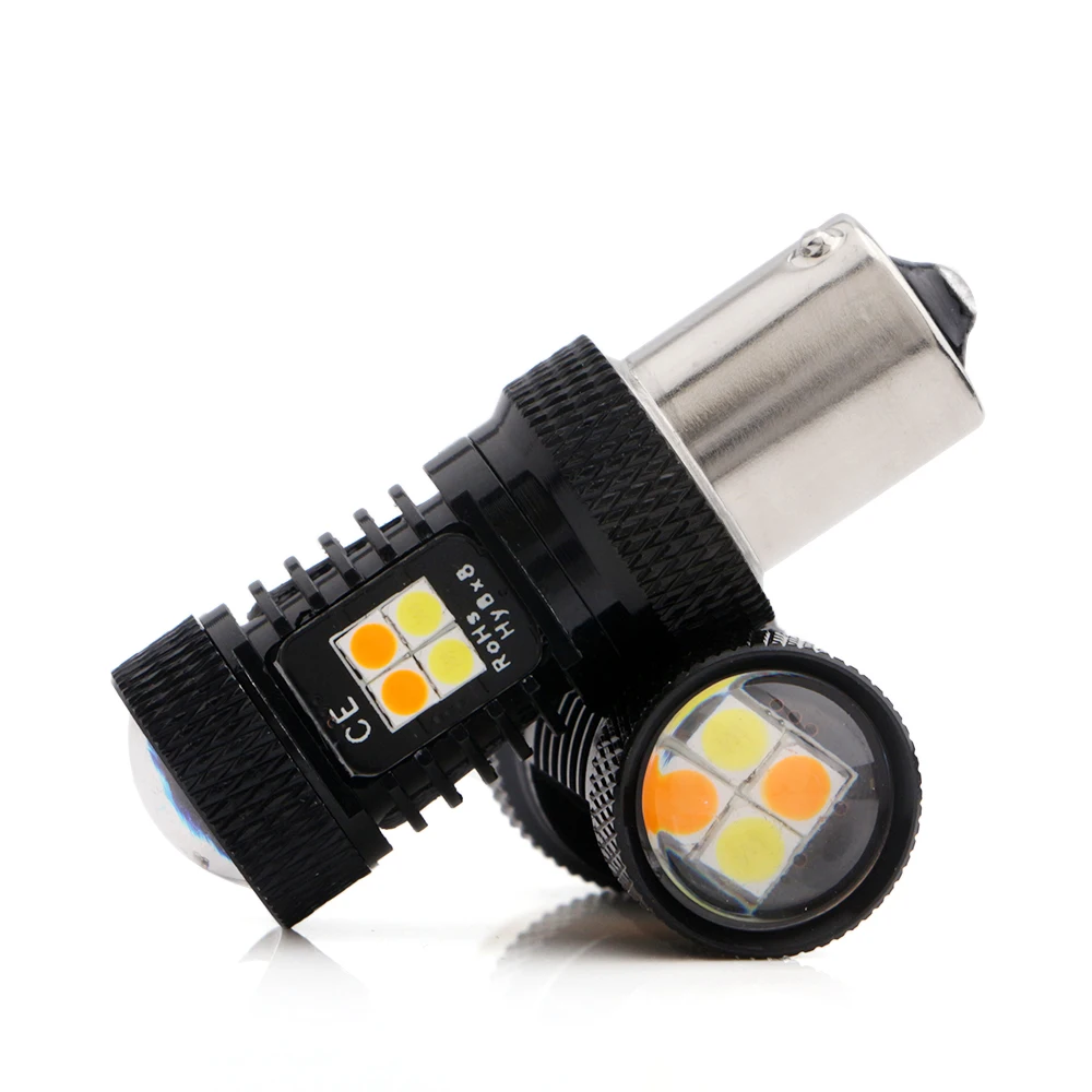 

2pcs Switchback Led P21W BA15S BAU15S PY21W 3156 3157 7440 7443 3030 White + Amber Dual Color Car LED Turn Light Day Lights