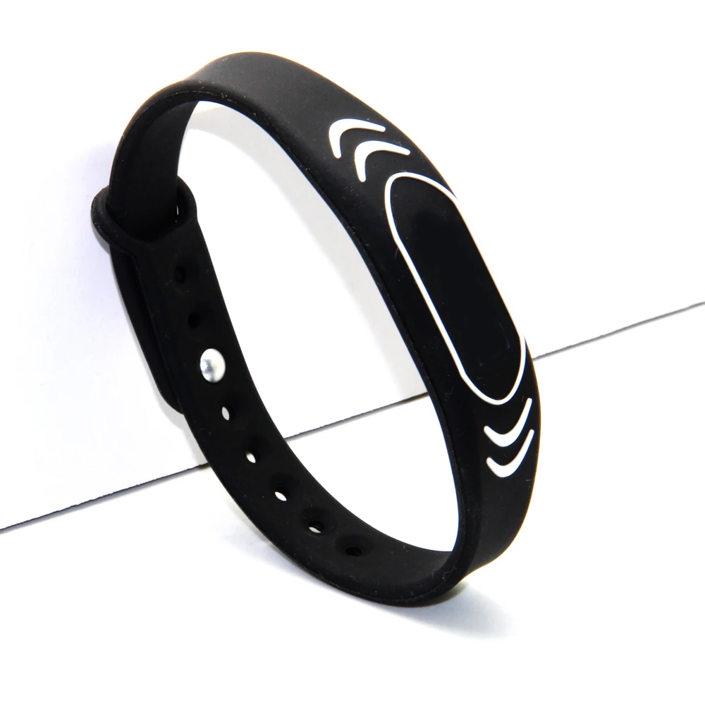 2pcs 13.56Mhz Rfid Wristbands  Adjustable Rubber RFID IC Card Black Smart Wristbands Bracelets for rfid door locks