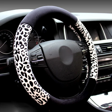 Winter 7 Kleuren Auto Stuurhoes Mode Luipaard Ontwerp Pluche Zachte Universele Vlecht Op De Stuurwiel Car styling