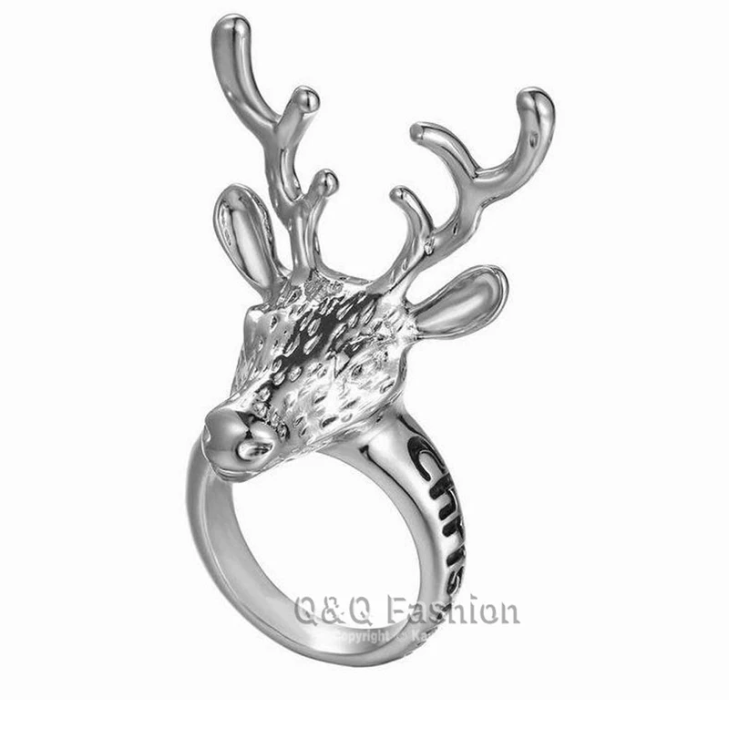 RechicGu Funny Deer Horn Elk Antler Ring Christmas Jewelry Fashion Man Woman Trendy Accessories Festival Gifts Wholesale