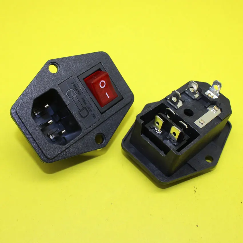 AD-061   IEC320 C14 AC Power Cord Inlet Socket Receptacle 250V 10A With ON-OFF Red Light Rocker Switch and Fuse Holder RoHs CE