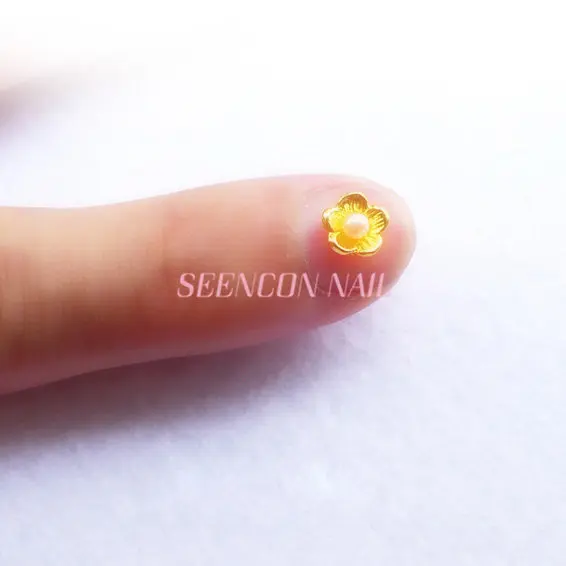 50pcs wholesale new Japanese nail art 3D pearl alloy flower nail art charms gold nail jewelry decoration nail metal parts
