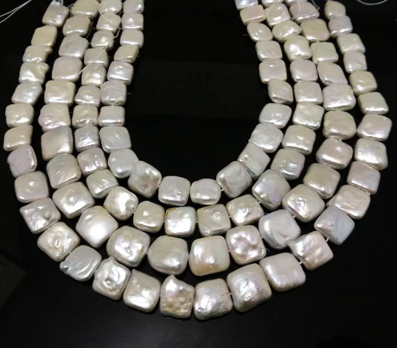 16 inches 10-11mm Natural White Flat Square Shaped Coin Pearls Loose Strand