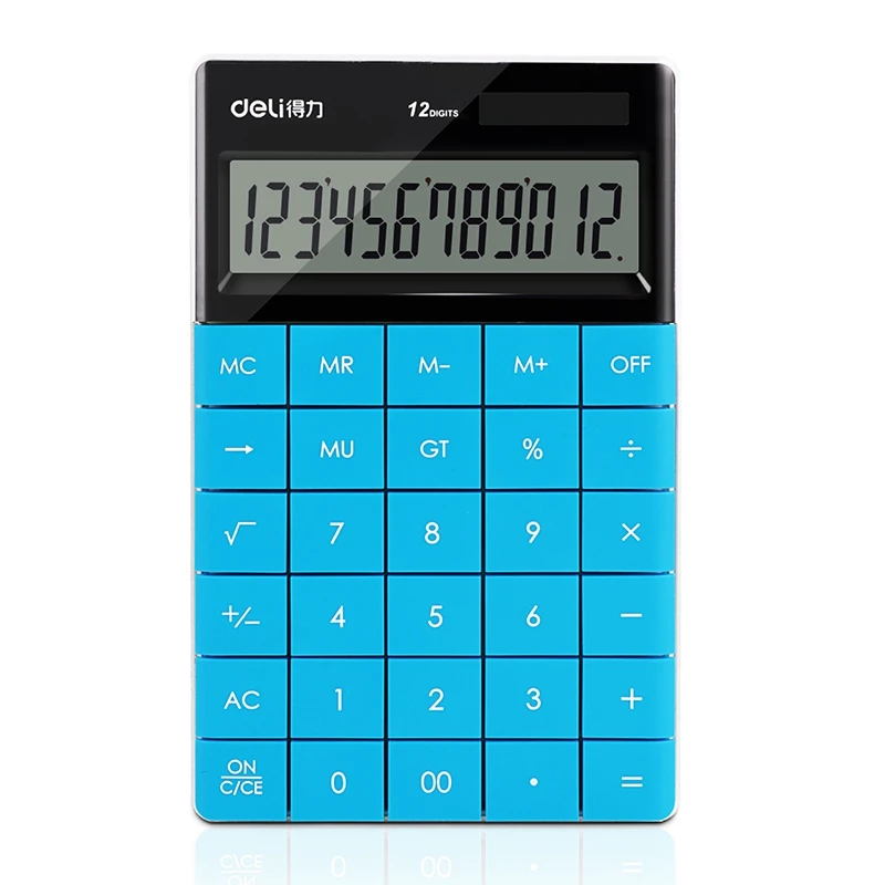 Deli 1589 Desktop Calculator Student Office Colorful 12-bits Large-button Multifunctional Dual Power Supply Electric Calculator