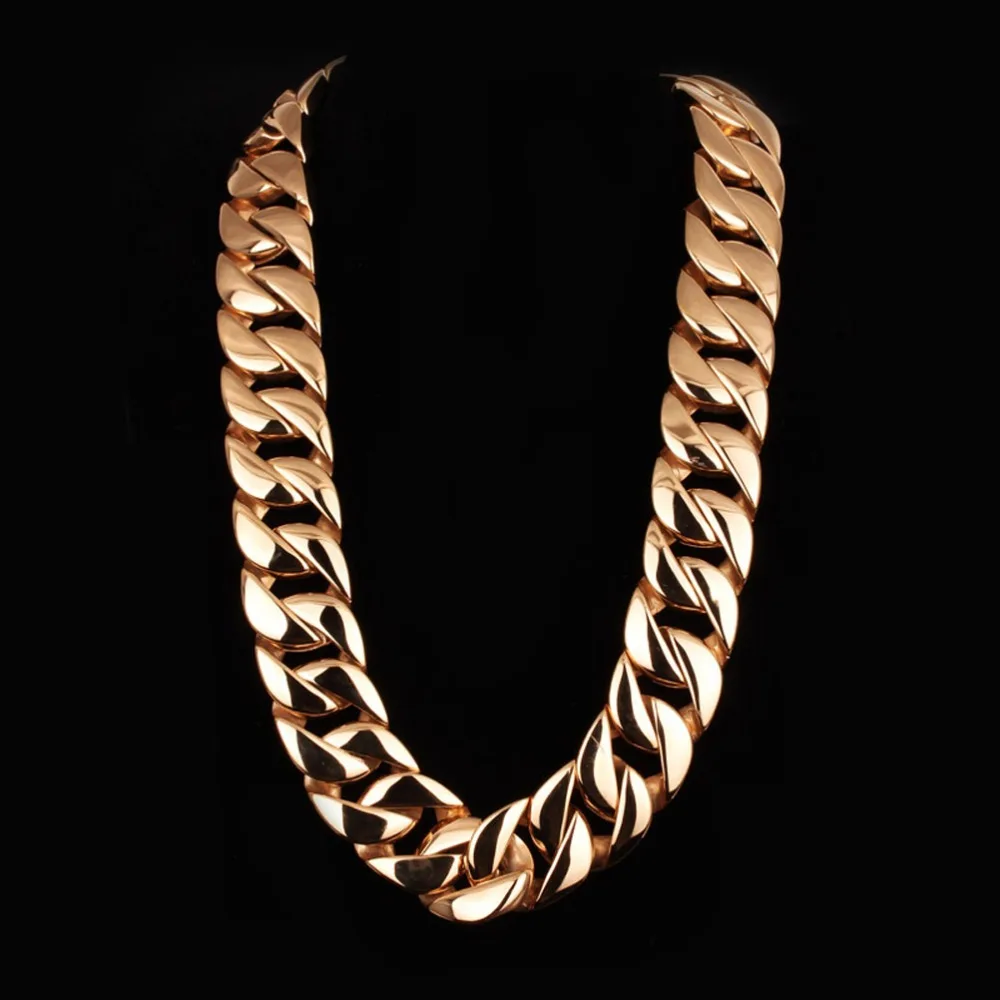 

Arabic Gold Jewelry Heavy Stainless Steel Mens Curb Chain Necklace Punk Gold Chain Biker Huge Long Chain Necklace for Man